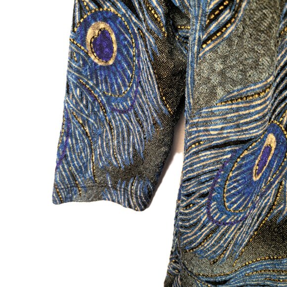 JM Collection Size OX Womens Blue Peacock Blouse Attached Cardigan Long Sleeve - Picture 5 of 6
